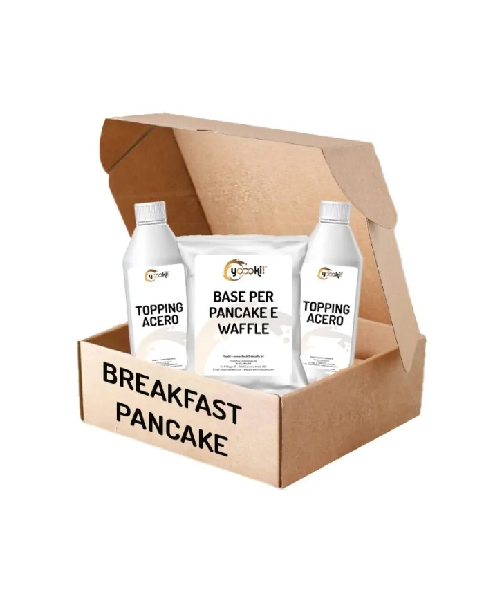 Pacchetto breakfast pancake 2 topping acero base per pancake e waffle